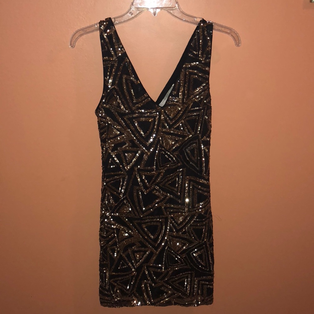 Sequined gold and black mini dress